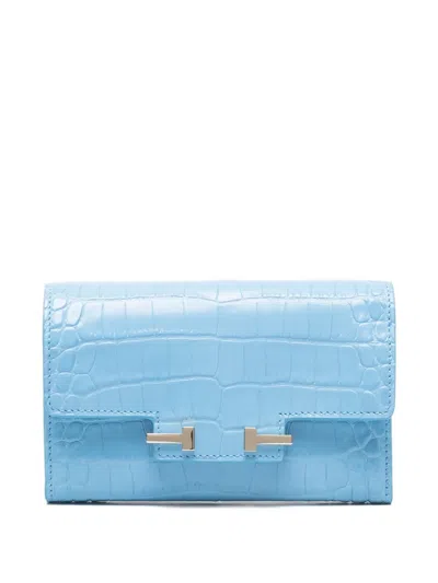 Tom Ford Crocodile-effect T-bar Wallet In Blue
