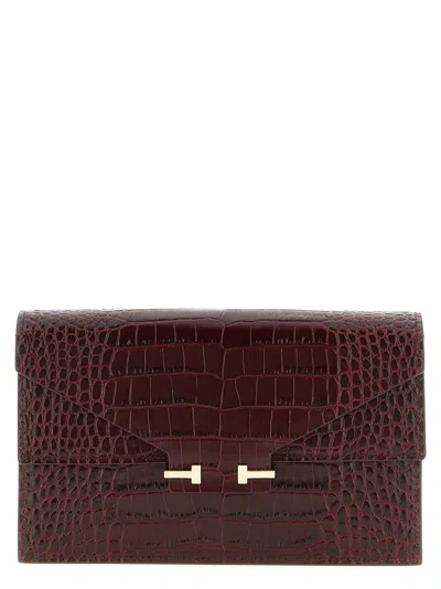 Tom Ford Crocodile-embossed Calf Leather Clutch In Burgundy