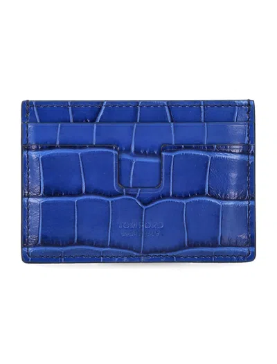 Tom Ford Crocodile-embossed Leather Card Holder In Blue