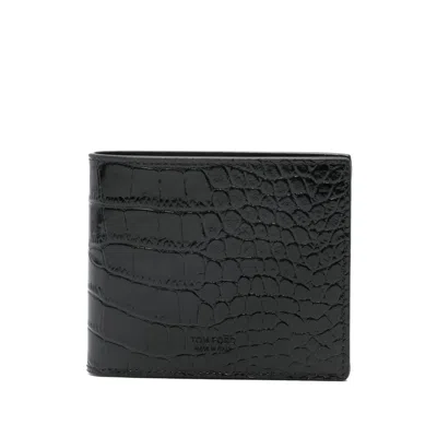 Tom Ford Crocodile-embossed Leather Wallet In Black