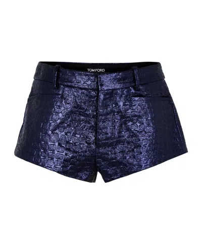 Tom Ford Crocodileembossed Lowrise Shorts In Blue