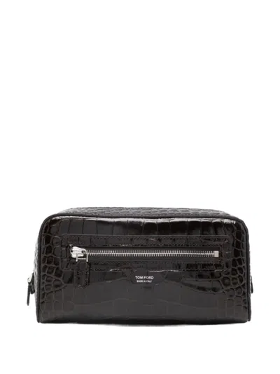 Tom Ford Crocodile-embossed Wash Bag In Black