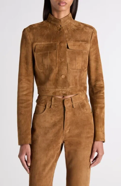 Tom Ford Crop Suede Officer Jacket In Brown