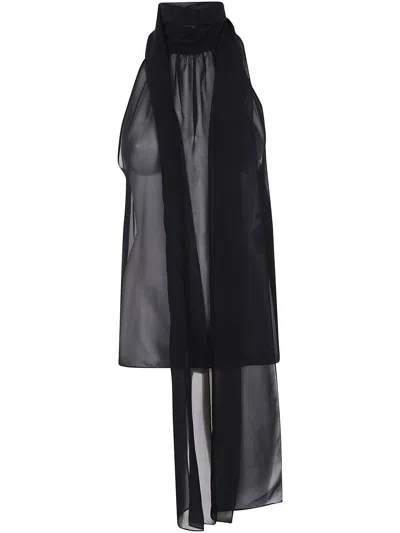 Tom Ford Halterneck Sheer Scarf Detail Sleeveless Top In Black