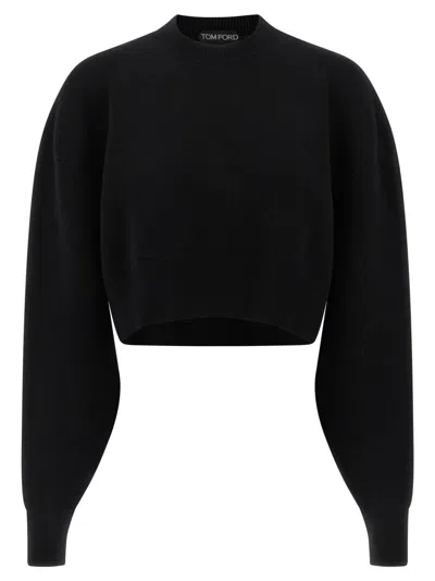 TOM FORD CROPPED BLACK SWEATSHIRT WITH BALLOON SLEEVES