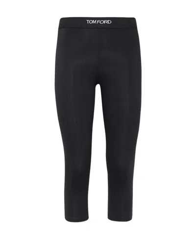 Tom Ford Cropped Logo-waistband Leggings In Black