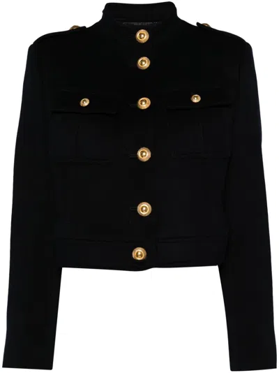 Tom Ford Cropped Wool And Cashmere Jacket In Dark Blue