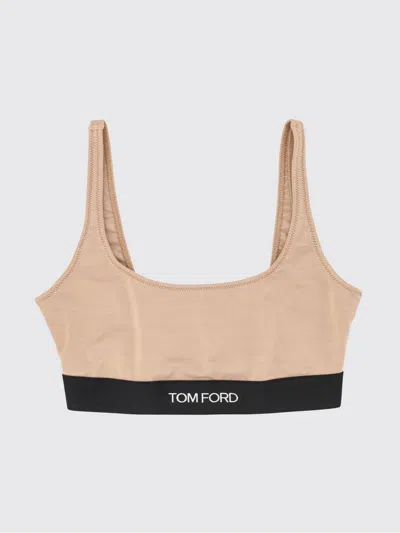Tom Ford Cropped Modal Bralette Top With Contrast Logo Band In Neutral