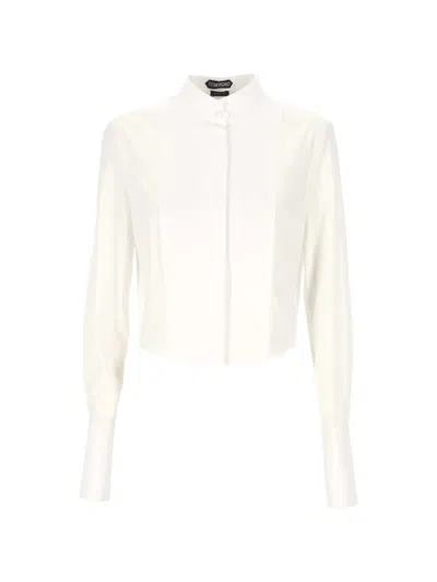Tom Ford Cropped Open-back Shirt In White