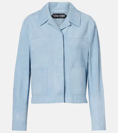 Tom Ford Cropped Suede Blouson Jacket In Blue