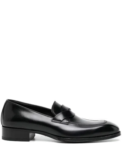 Tom Ford Black Crossover Leather Penny Loafers