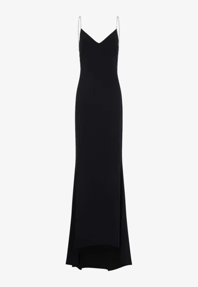 Tom Ford Crystal Chain Satin Maxi Dress In Black