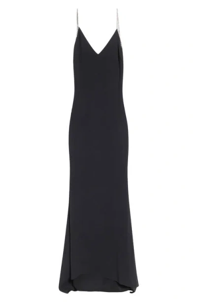 Tom Ford Crystal Chain Strap Open Back Satin Gown In Black