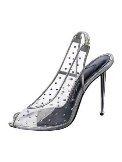 Pre-owned Tom Ford Crystal Embellishments Slingback Pumps In Silver