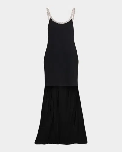 Tom Ford Crystal Sleeveless Grain De Poudre High-low Gown In Black