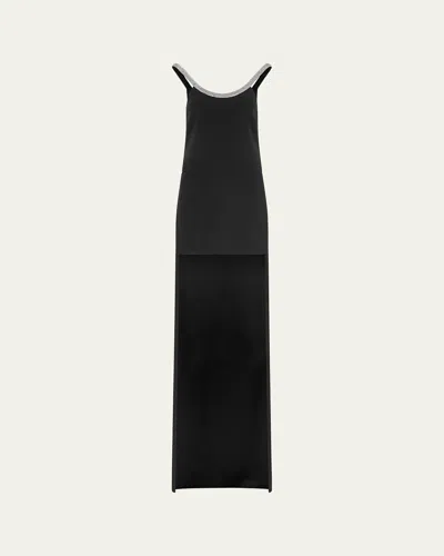 Tom Ford Crystal Sleeveless Grain De Poudre High-low Gown In Black