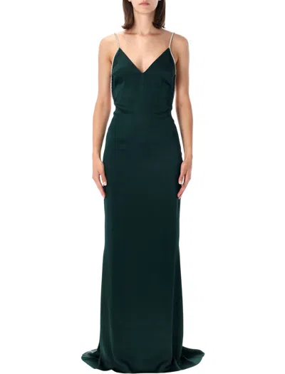Tom Ford Crystal-embellished Draped Evening Dress With Deep V Neck And Open Back In Green