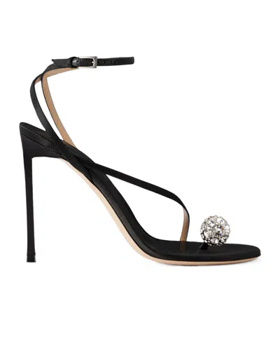 Tom Ford Crystal-embellished Leather-trimmed Satin Sandals In Black
