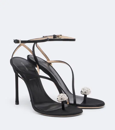 Tom Ford Padlock Ankle Strap Open Toe Stiletto Pumps In Multi