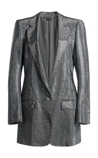 Tom Ford Crystal-embroidered Cotton-silk Blazer In Gray