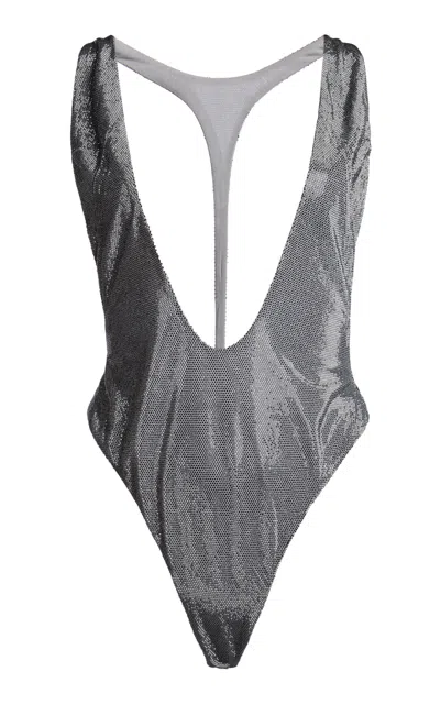 Tom Ford Crystal-embroidered Sheer Thong Bodysuit In Transparent