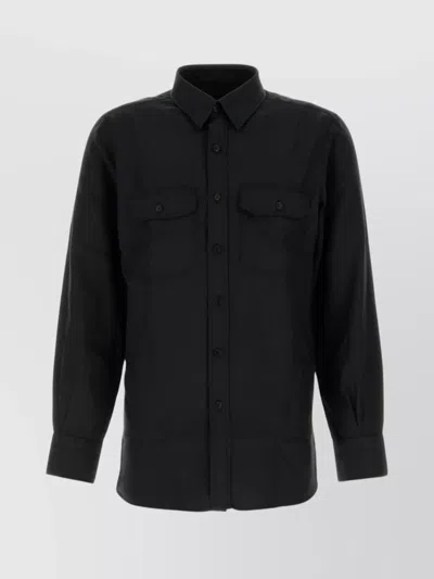 Tom Ford Cupro Blend Shirt With Chest Pockets In Black
