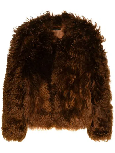 Tom Ford Shearling Collarless Jacket In Brown