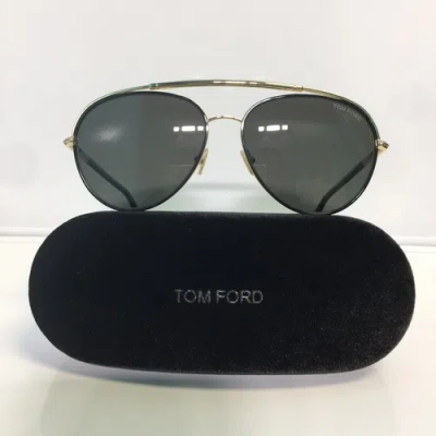 Pre-owned Tom Ford Curtis Tf748 01d Shiny Black Gold Aviator Polarized Sunglasses 59mm In Green