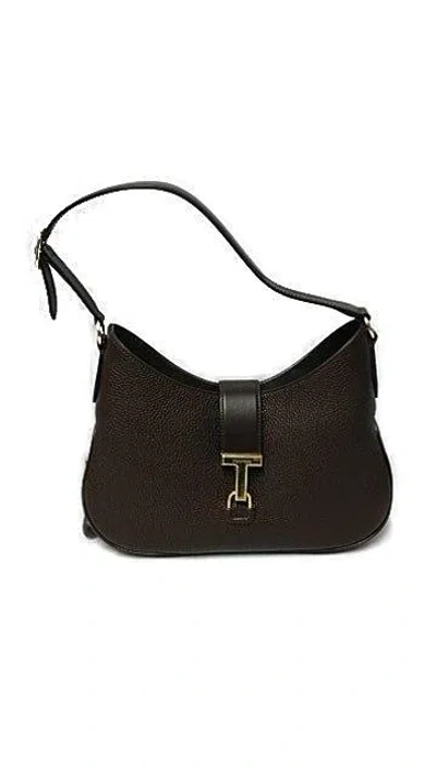 Tom Ford Curved Brown Calf Leather Bag In Black