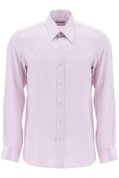 Tom Ford Curved Hem Buttoned Satin Shirt In Pink