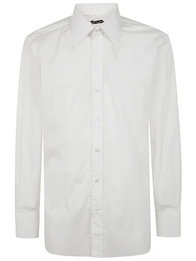 Tom Ford Curved Hem Poplin Shirt In White