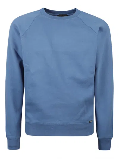 Tom Ford Cut And Sewn Crew Neck Sweatshirt In Denim Blue
