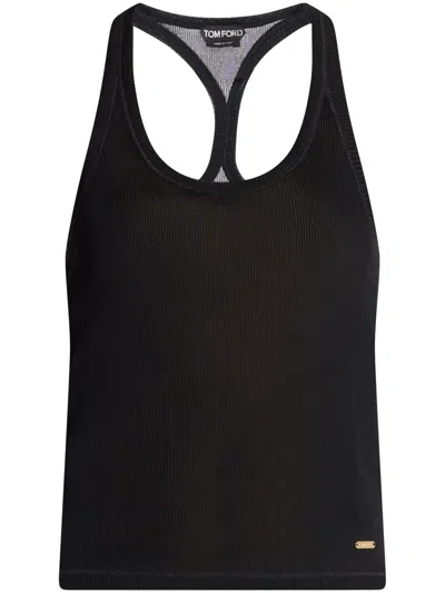Tom Ford Silk Racerback Scoop Neck Tank Top In Black