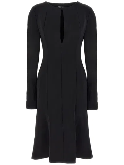 Tom Ford Flared Hemline Midi-length Dress With Keyhole Neckline In Black