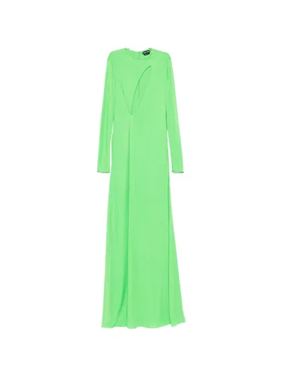 Tom Ford Cut-out Long-sleeve Maxi Dress In Green