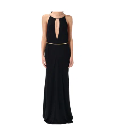 Tom Ford Chain Cutout Sable Jersey Halter Evening Dress In Black