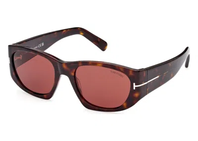 Pre-owned Tom Ford Cyrille Square Sunglasses53) In Havana/bordeaux (ft0987/52s