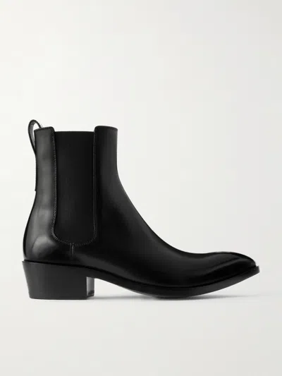 Tom Ford Dagger Burnished Leather Pointed Toe Chelsea Boot In Black