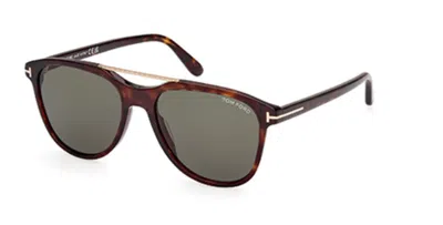Pre-owned Tom Ford Damian 02 Ft1098 52n Dark Havana/green Square Men's Sunglasses
