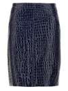 Tom Ford Black Leather Skirt In Dark Blue