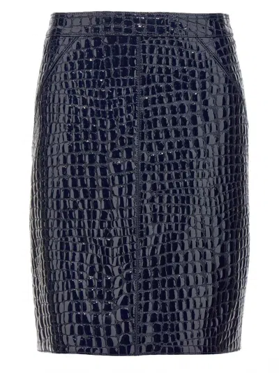 TOM FORD DARK BLUE CROC PRINT SKIRT