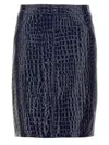 Tom Ford Black Leather Skirt In Dark Blue