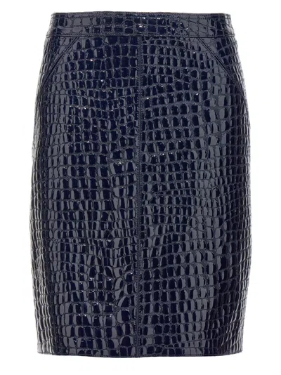 TOM FORD DARK BLUE CROC PRINT SKIRT
