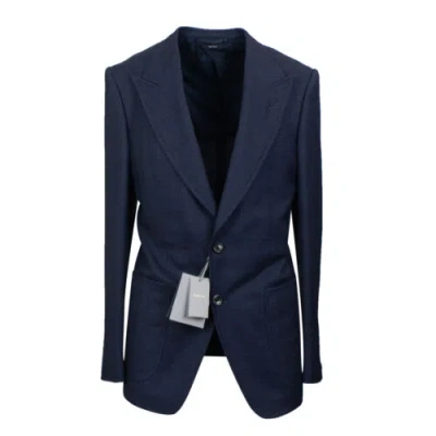 Pre-owned Tom Ford Dark Blue Shelton Woven Peak Lapel With Welt Poket Size 46 $3990
