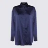 Tom Ford Collared Neck Satin Finish Long Sleeves In Blue