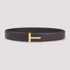 Tom Ford T Buckle Reversible Grained Leather Belt In Gray