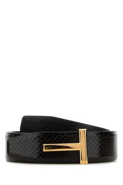 Tom Ford Dark Brown Leather Reversible Belt In Black