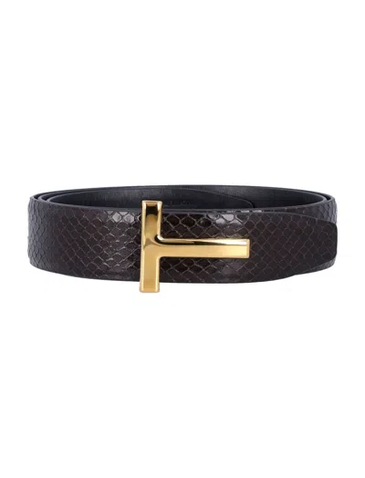 Tom Ford Dark Brown Snake Textured Belt