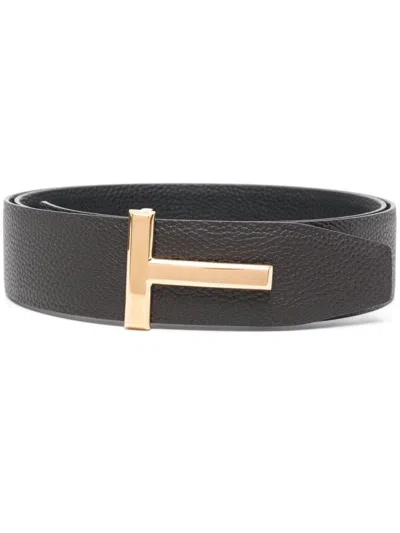 Tom Ford Dark Brown T Icon Reversible Belt
