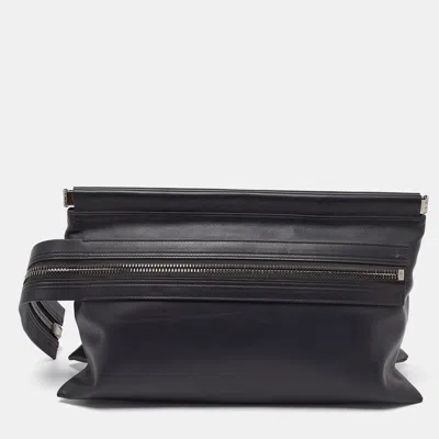 Pre-owned Tom Ford Dark Grey Leather Zip Detail Clutch